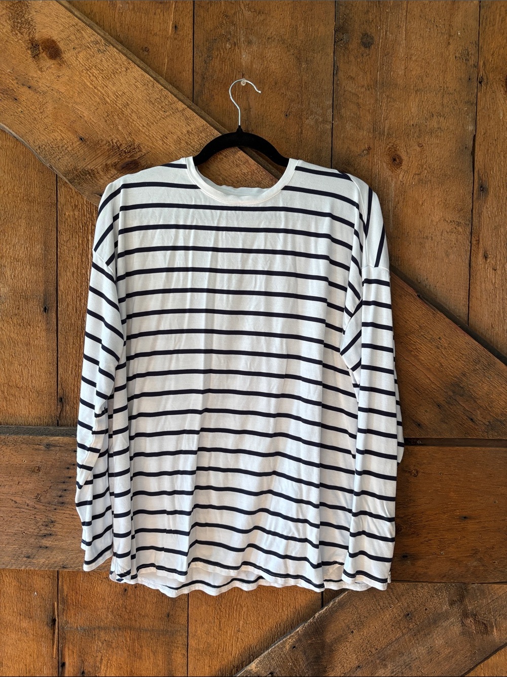 White and Navy Striped Long Sleeve Tee